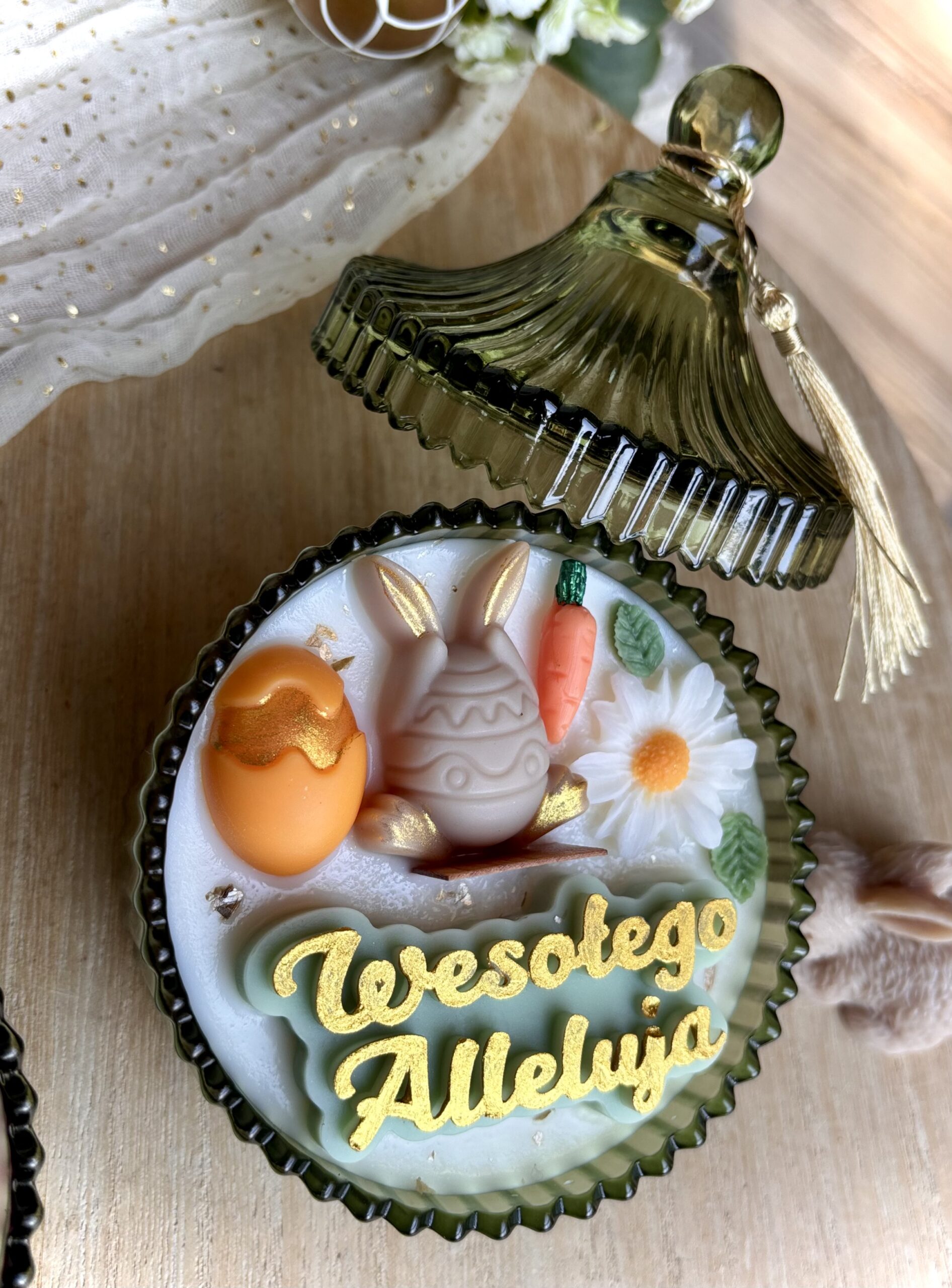 "Wesołego Alleluja" Świeca Sojowa w zielonym krysztale 230 g - obrazek 4