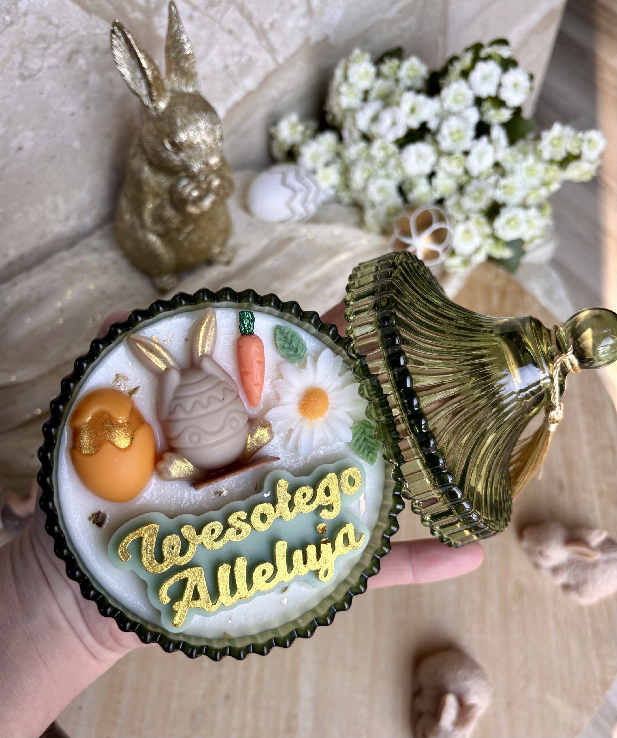 "Wesołego Alleluja" Świeca Sojowa w zielonym krysztale 230 g - obrazek 3