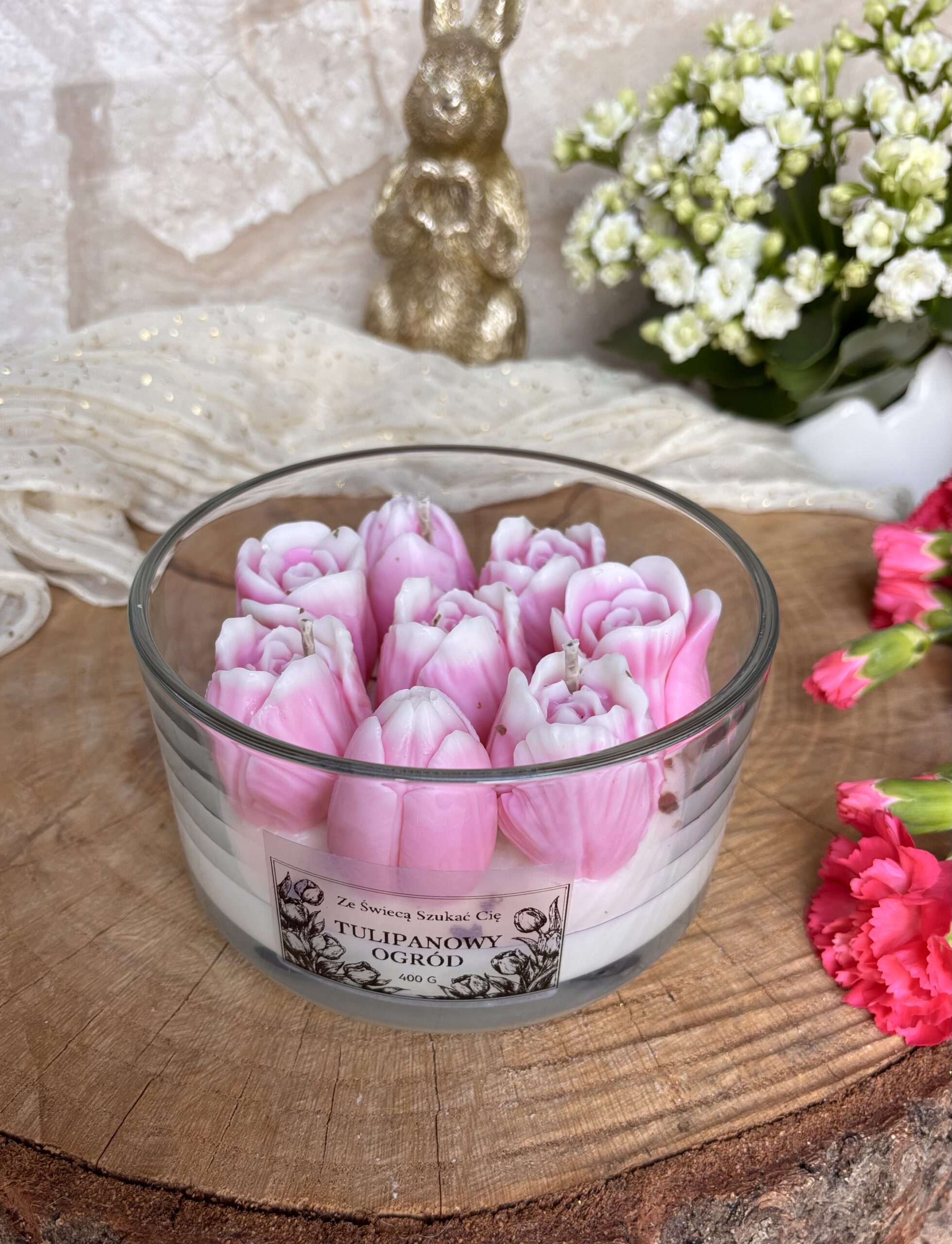 Świeca sojowa „Tulipanowy Ogród w różu" 400 g - obrazek 3