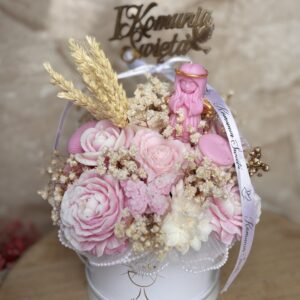 Różowy Flowerbox z okazji I Komunii Świętej