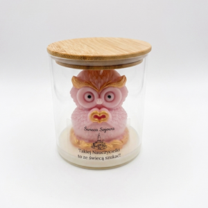 Świeca Sojowa „Mądra Sówka” – Podziękowanie dla Nauczyciela | Personalizowana Etykieta 160 g róż