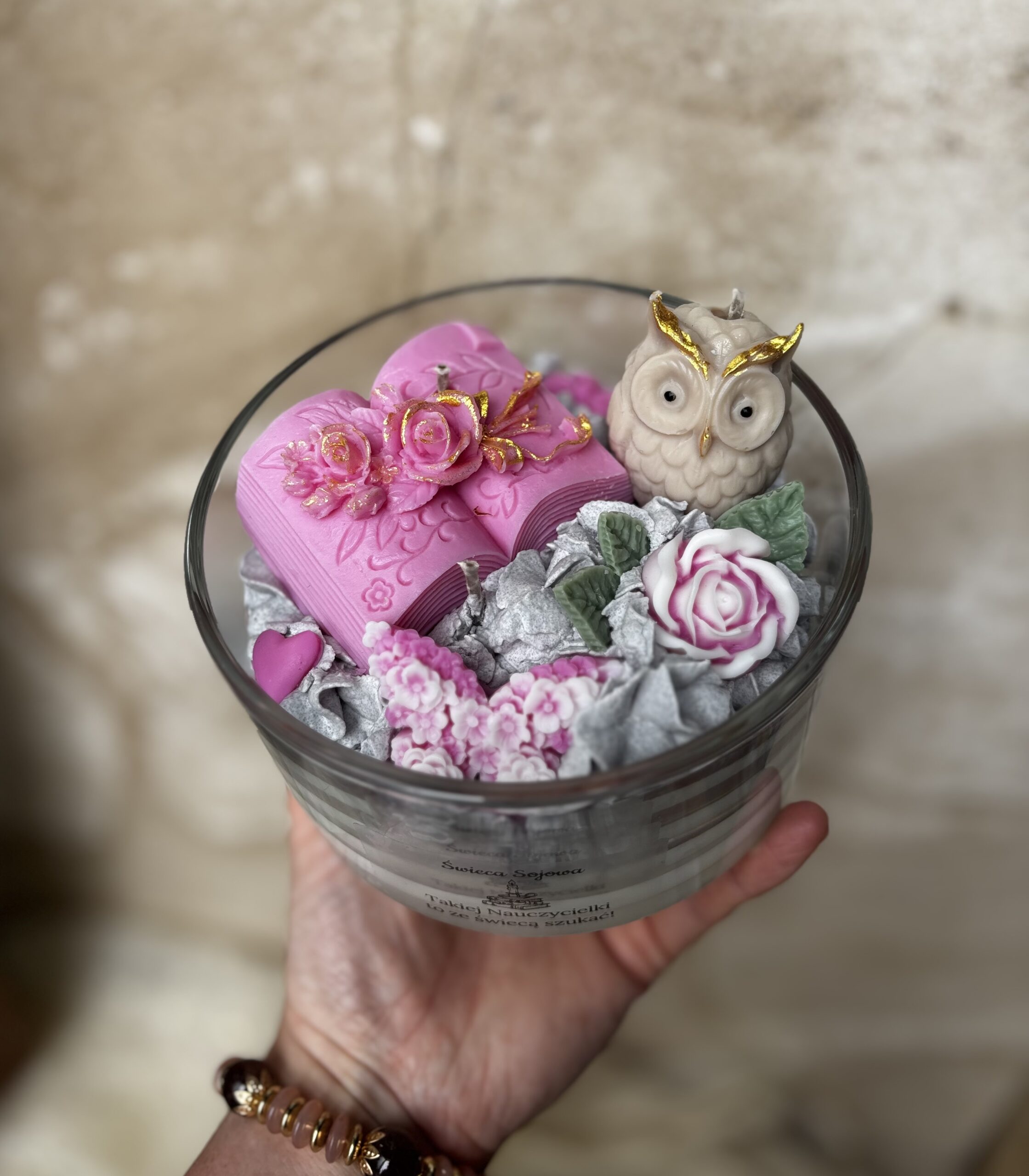 Świeca Sojowa dla Nauczyciela - Sowa z księgą 450 g - obrazek 2